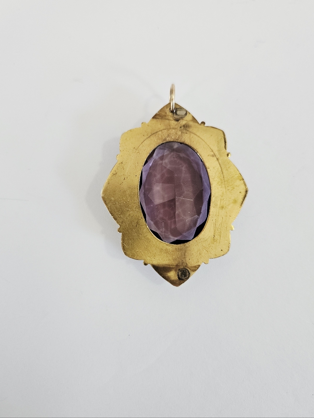 Antique Victorian Edwardian Brass Seed Pearl Enamel Pendant Converted Brooch - Picture 10 of 15